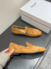 LOAFERS IN PEANUT BROWN SUEDE EMBROIDERED LOGO