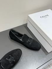 LOAFERS IN BLACK SUEDE EMBROIDERED LOGO