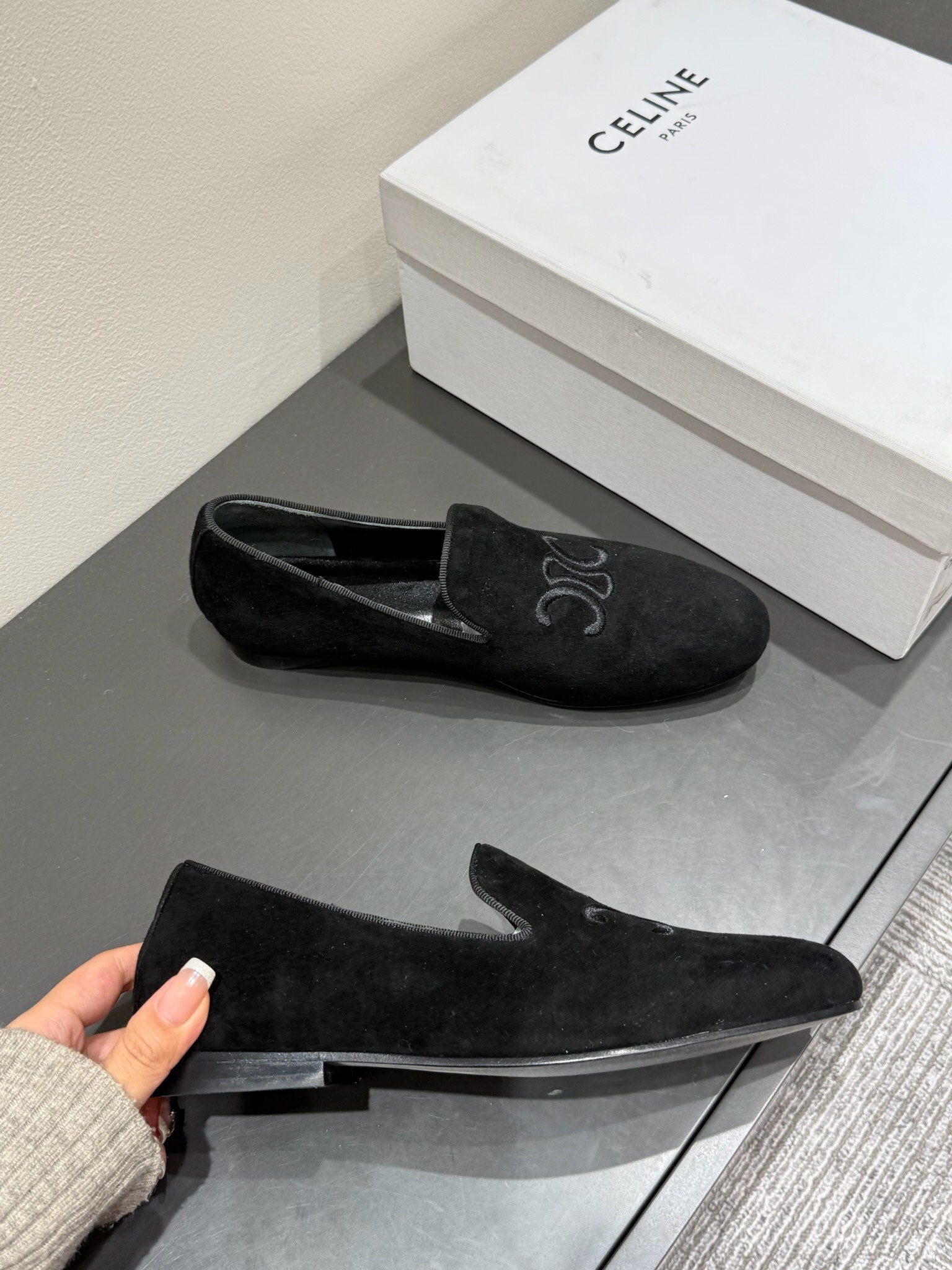 LOAFERS IN BLACK SUEDE EMBROIDERED LOGO