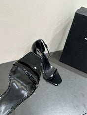 YSL HEELED SANDALS 25S 105 MM IN BLACK GLOSSY LAMBSKIN