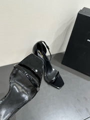 YSL HEELED SANDALS 25S 105 MM IN BLACK GLOSSY LAMBSKIN