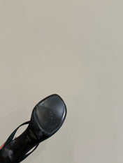 YSL HEELED THONG SANDALS 25S IN DARK ARMY GREEN SATIN WITH CRYSTAL