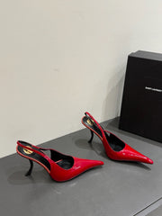 YSL HIGH SLINGBACK 25S IN DARK RED GLOSSY LAMBSKIN