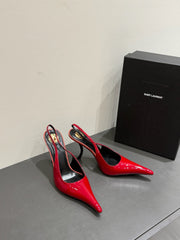 YSL HIGH SLINGBACK 25S IN DARK RED GLOSSY LAMBSKIN