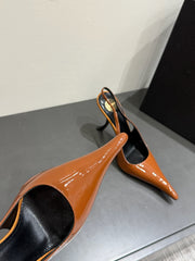 YSL HIGH SLINGBACK 25S IN BURNT ORANGE GLOSSY LAMBSKIN