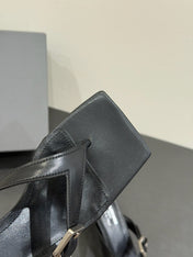 BALENCIAGA 25S HIGH-HEELED FLIP-FLOPS IN BLACK CALFSKIN WITH SILVER HARDWARE