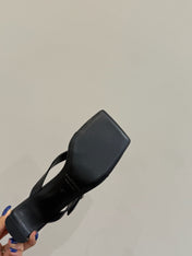 BALENCIAGA 25S HIGH-HEELED FLIP-FLOPS IN BLACK CALFSKIN WITH SILVER HARDWARE