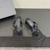 BALENCIAGA 25S HIGH-HEELED FLIP-FLOPS IN BLACK CALFSKIN WITH SILVER HARDWARE