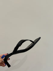 BALENCIAGA 25S HIGH-HEELED FLIP-FLOPS IN BLACK CALFSKIN WITH SILVER HARDWARE