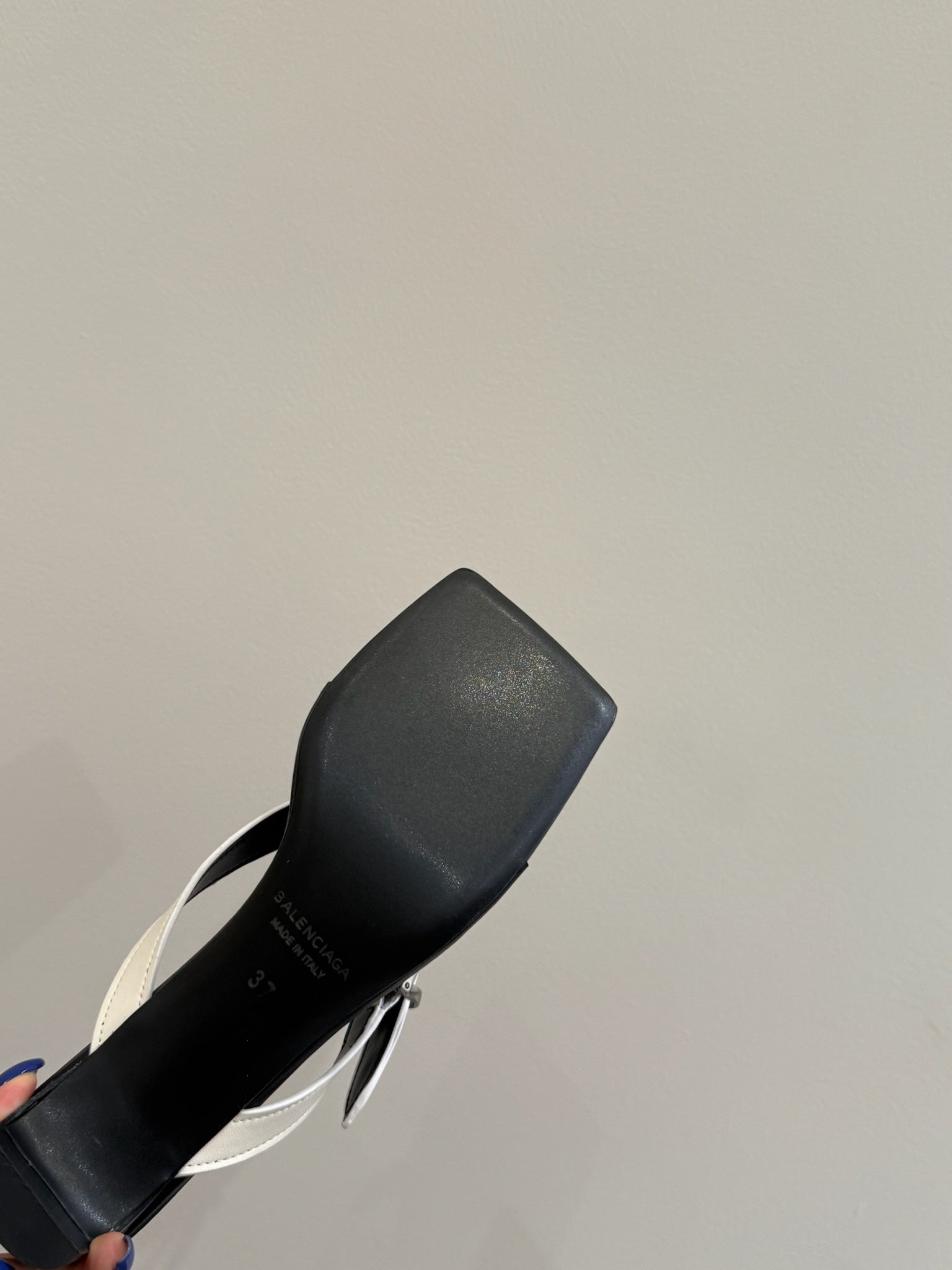 BALENCIAGA 25S HIGH-HEELED FLIP-FLOPS IN WHITE MIX BLACK CALFSKIN WITH SILVER HARDWARE