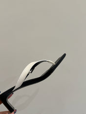 BALENCIAGA 25S HIGH-HEELED FLIP-FLOPS IN WHITE MIX BLACK CALFSKIN WITH SILVER HARDWARE