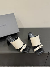 BALENCIAGA 25S HIGH-HEELED SANDALS IN WHITE CALFSKIN WITH SILVER HARDWARE