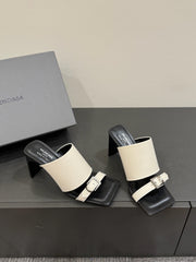BALENCIAGA 25S HIGH-HEELED SANDALS IN WHITE CALFSKIN WITH SILVER HARDWARE