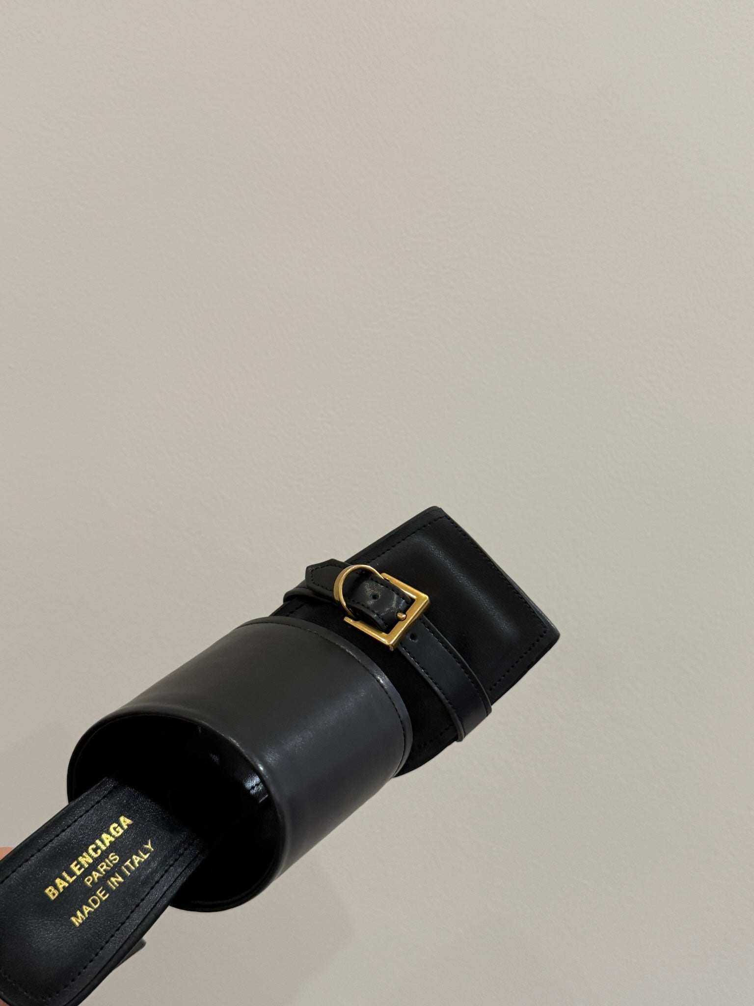 BALENCIAGA 25S HIGH-HEELED SANDALS IN BLACK CALFSKIN WITH GOLD HARDWARE