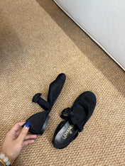 CHANEL 26S MARY JANE FLATS IN BLACK MESH RIBBON STRAP CAP TOE