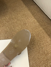CHANEL 26S MARY JANE FLATS IN CARAMEL BROWN SUEDE CC LOGO
