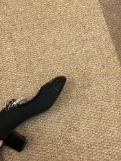 CHANEL 26S MARY JANE PEARL STRAP HIGH HEELS IN BLACK CALFSKIN