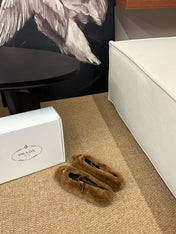 PRADA 26S SHEARLING BALLET FLATS IN BROWN