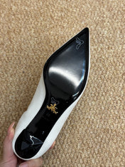 PRADA 26S POINTED TOE PUMPS 50MM IN WHITE CALFSKIN