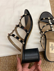 VALENTINO 26S ROCKSTUD HIGH HEEL SANDALS IN BLACK CALFSKIN
