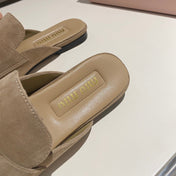 MULES SLIPPERS KHAKI COLOR SUEDE WITH GOLD COIN