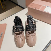BALLET FLAT SHOES PINK NUDE LAMBSKIN WITH UNIQUE BLACK STRAPS