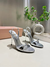 TWO STRAP HIGH HEELED SANDALS IN SILVER METALLIC GLOSSY SHEEPSKIN
