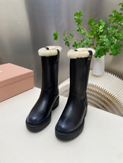MIUMIU 26S MID CALF BOOT IN BLACK CALFSKIN