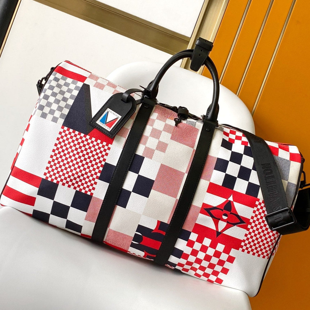 LV 25S SAC KEEPALL BANDOULIÈRE 50 IN MULTICOLOR CANVAS AND CALFSKIN TRIM