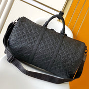 LV 25S KEEPALL BANDOULIÈRE BAG 50 IN BLACK EMBOSSED TAURILLON CALFSKIN MONOGRAM