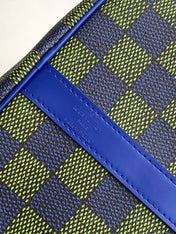 KEEPALL BANDOULIÈRE 50 IN BLUE GREEN DAMIER HERITAGE COATED CANVAS