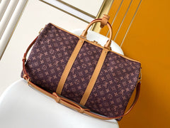 LV 25S KEEPALL 50 MONOGRAM CRYSTALS IN DARK PURPLE CANVAS AND CALFSKIN TRIM