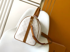 LV 25S KEEPALL BANDOULIÈRE BAG 45 IN WHITE MONOGRAM HERITAGE CALFSKIN