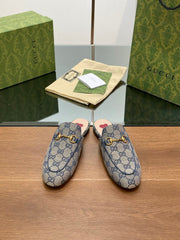 GG PRINCETOWN MULES LIGHT GRAY FABRIC