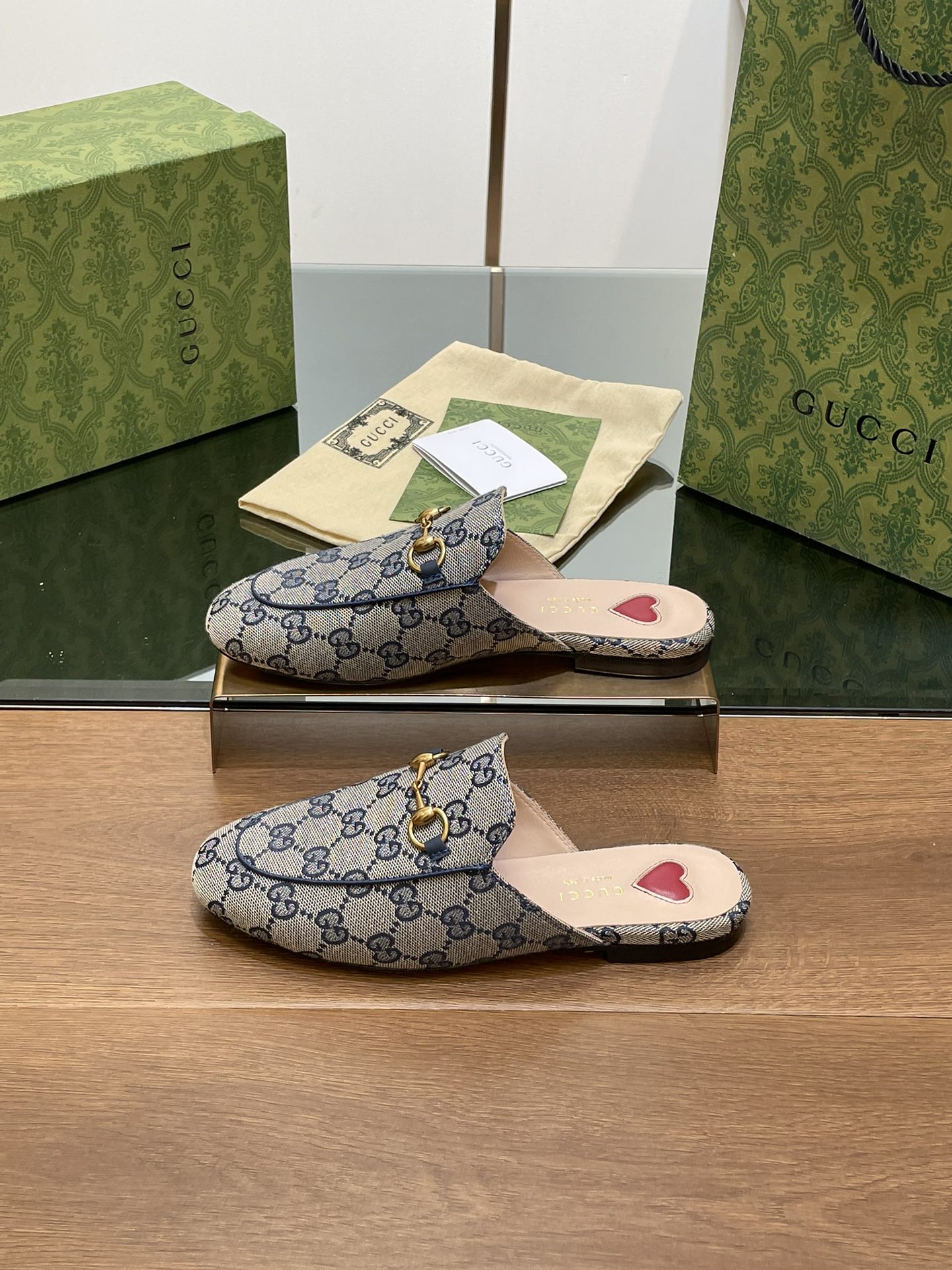 GG PRINCETOWN MULES LIGHT GRAY FABRIC