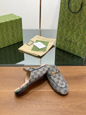 GG PRINCETOWN MULES LIGHT GRAY FABRIC