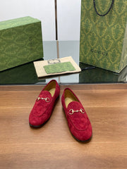 HORSEBIT LOAFER IN CHERRY RED SUEDE WITH GOLD HARDWARE