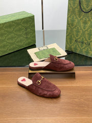 HORSEBIT MULE IN UMBER BROWN SUEDE WITH GOLD HARDWARE