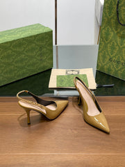 GG HIGH SLINGBACK 10.5 CM IN DIJON YELLOW GLOSSY CALFSKIN WITH GOLD HARDWARE