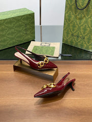 GG MID-HEELED SLINGBACK 4.5 CM IN WINE RED GLOSSY CALFSKIN WITH GOLD HARDWARE