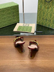 GG HIGH SLINGBACK 10.5 CM IN WINE RED GLOSSY CALFSKIN WITH GOLD HARDWARE
