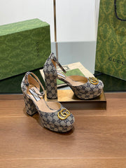 GG HIGH SANDAL 11.5 CM IN BLACK MIX BEIGE MONOGRAM JACQUARD FABRIC