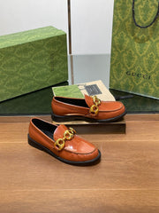 GG LOAFER SHOES IN BRONZE BROWN CALFSKIN WITH GOLD HARDWARE