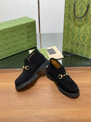 GG WOMEN'S HORSEBIT ANKLE BOOT IN BLACK SUEDE