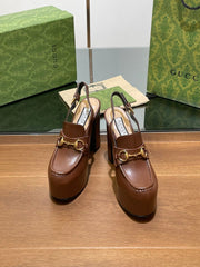 GG WOMEN'S HORSEBIT PLATFORM LOAFER SLINGBACK IN DARK BROWN CALFSKIN