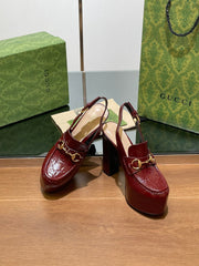 GG WOMEN'S HORSEBIT PLATFORM LOAFER SLINGBACK IN  ROSSO ANCORA RED CALFSKIN