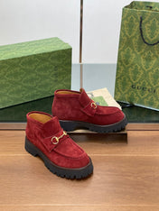 GG WOMEN'S HORSEBIT ANKLE BOOTS 4.5CM IN RED SUEDE