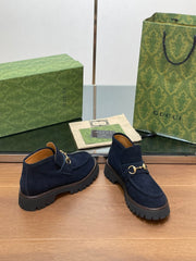 GG WOMEN'S HORSEBIT ANKLE BOOTS 4.5CM IN NAVY BLUE SUEDE