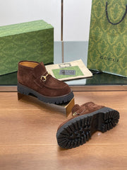 GG WOMEN'S HORSEBIT ANKLE BOOTS 4.5 CM IN DARK BROWN SUEDE