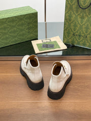 GG WOMEN'S HORSEBIT ANKLE BOOTS 4.5CM IN WHITE SUEDE